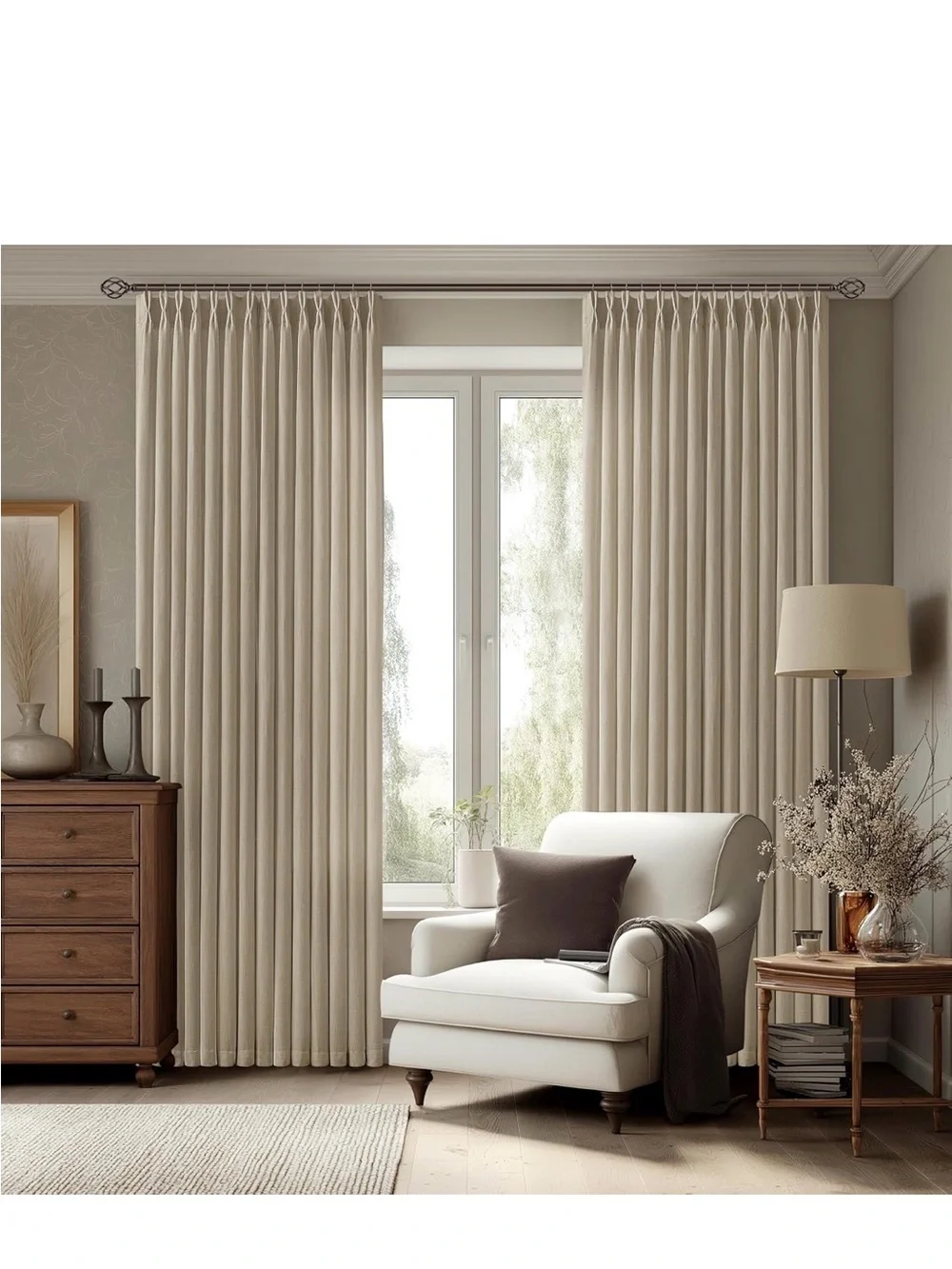 New Open Bag Light Brown Pinch Pleat Semi Sheer Linen Curtains 80 Inch Long